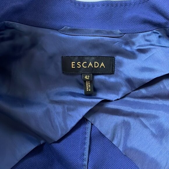 Escada Indigo Blue Coat Jacket with Golden Buttons Front Pockets Size L - Picture 15 of 15
